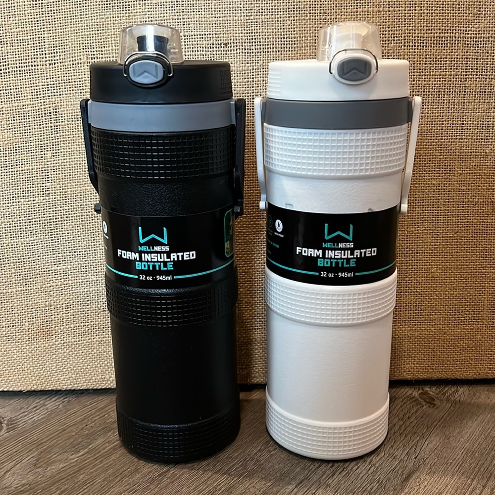 Wellness Foam Insulated Water Bottle - Black or White